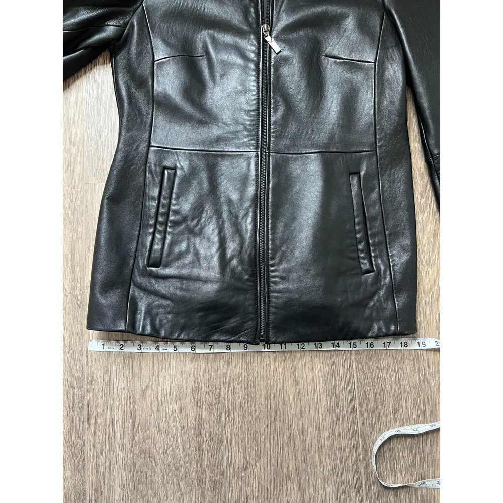 Jones New York Jacket Womens Medium Black Genuine Leather Zip Front Collared Vtg - Picture 14 of 16